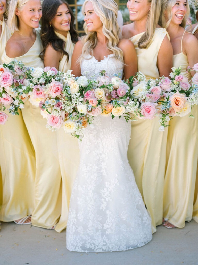 Custom wedding floral arrangement showcasing elegant, untamed romantic textures and muted color tones, designed by Vella Nest Floral in Dallas-Fort Worth, Texas